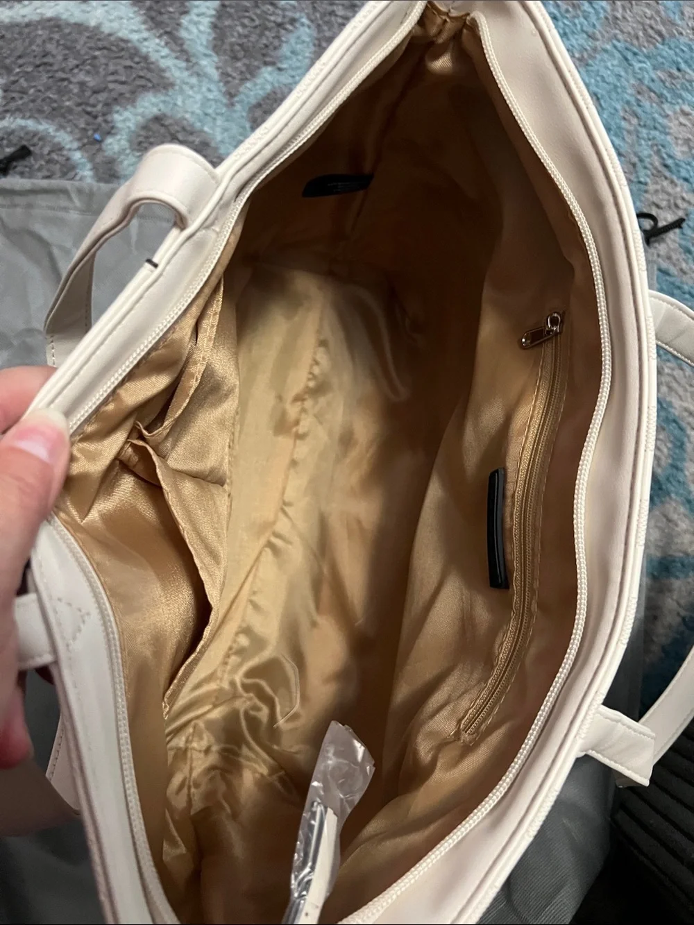 Tahari Ivory Checker-Panel Tote